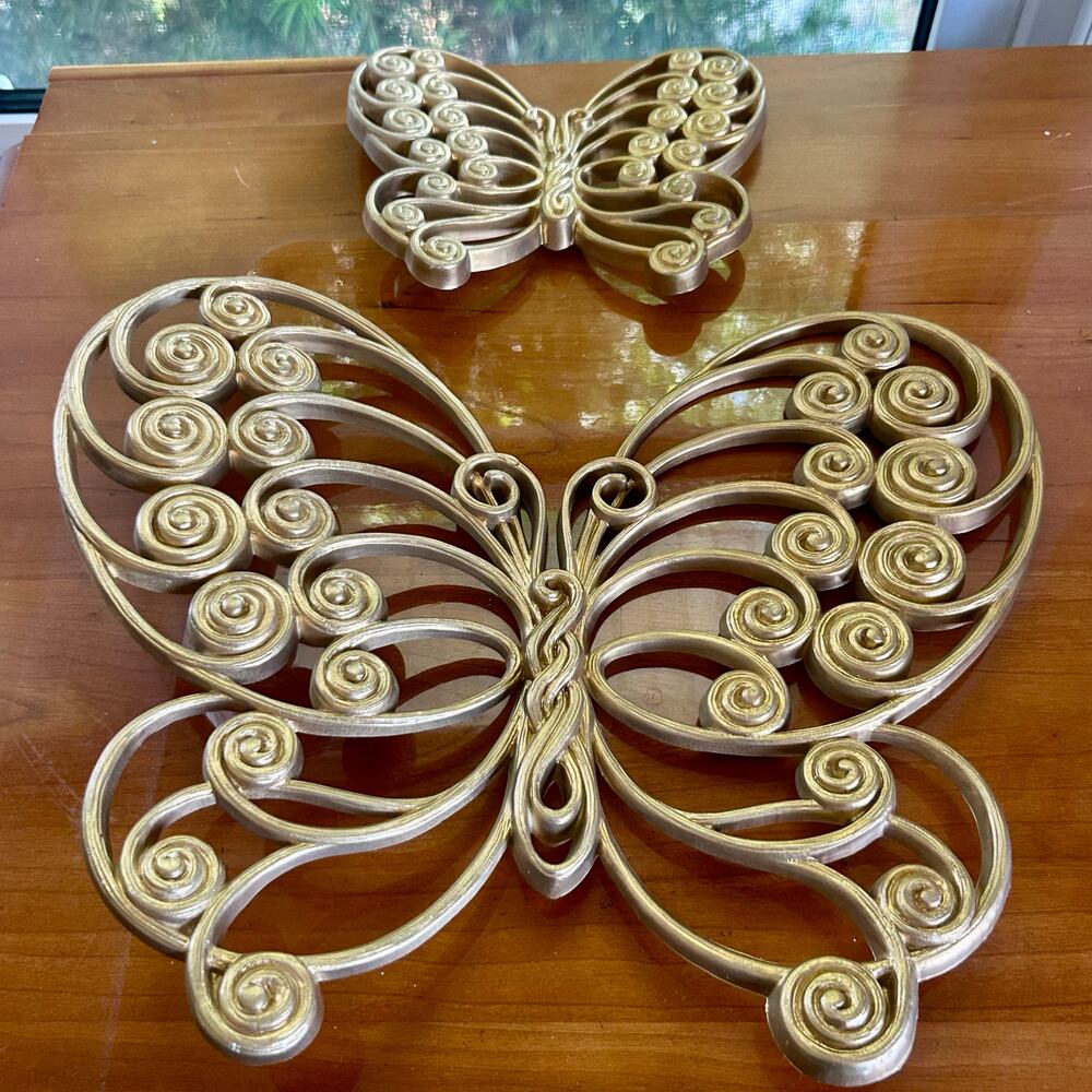 Mid Century Modern Burlwood Butterfly Wall Art Set of 2